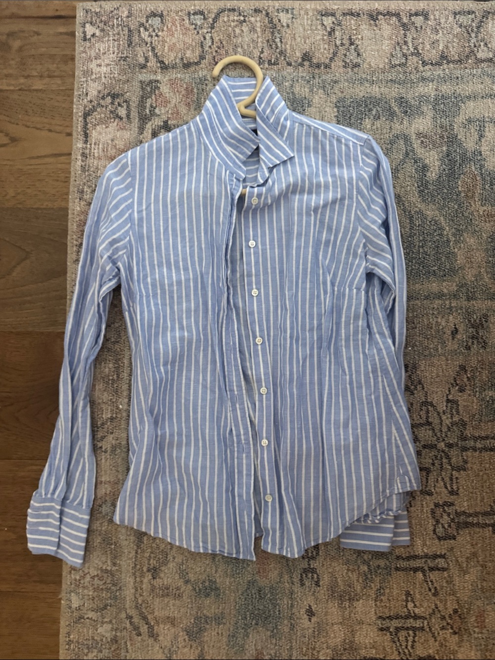 J. Crew Light Blue and White Striped Button-Front Blouse